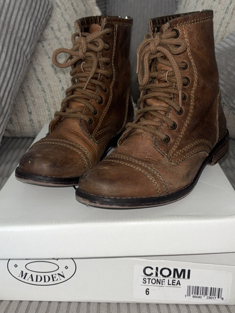 Steve Madden Stone Lea Brown Leather Lace-Up Boots -